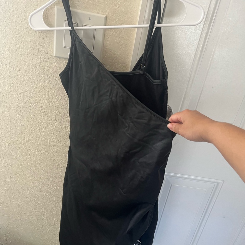 SHEIN Black Ruched Wrap Mini Dress - Picture 2 of 3